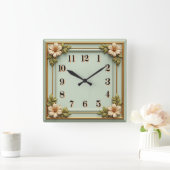 Bloem Art Deco Mint Vierkante Klok (Huis)