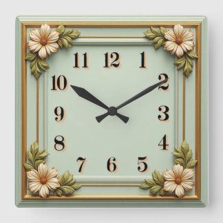 Bloem Art Deco Mint Vierkante Klok