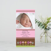 Bloem Baby Meisje FOTO Geboorteaankondiging Aankondiging (Staand voorkant)