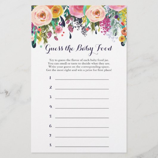 Bloem Baby shower raad het Baby-voedselspel (Voorkant)