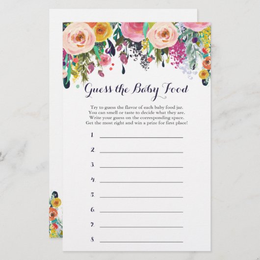 Bloem Baby shower raad het Baby-voedselspel (Voorkant / Achterkant)