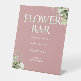 Bloem Bar Groene Florale Stof Roze Baby Shower Reclamebord Met Voetstuk