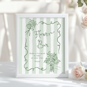 Bloem Bar Whimsical Salie groen Handgetekende Brui Poster