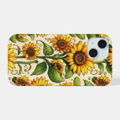 Bloem barst zonnebloem array iPhone 15 case (Achterkant horizontaal)