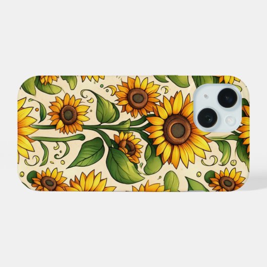 Bloem barst zonnebloem array iPhone 15 case (Achterkant horizontaal)