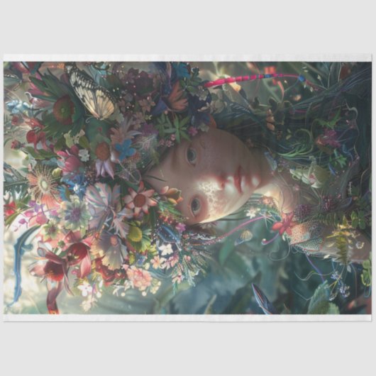 Bloem bedekte fee meisje decoupage tissuepapier (Voorkant)