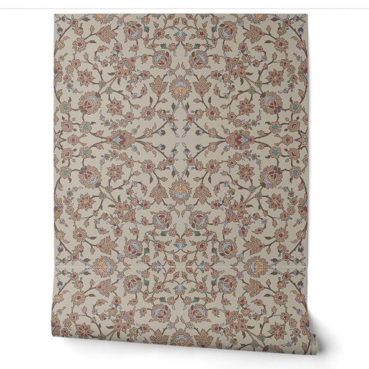 bloem beige behang (Afrollen)