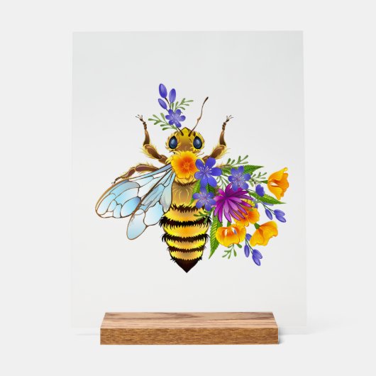 Bloem bij met wilde planten acryl bord (Voorkant)