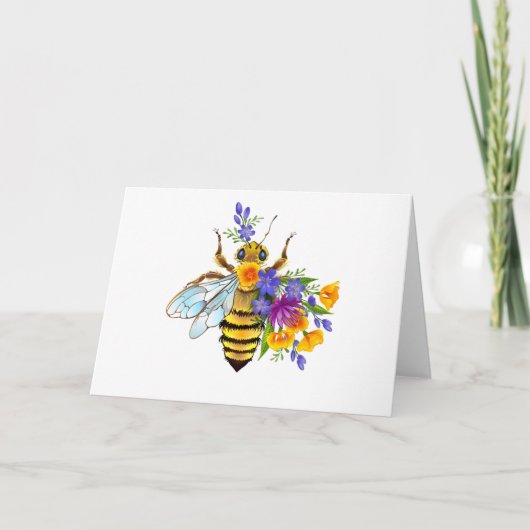 Bloem bij met wilde planten bedankkaart (Voorkant)
