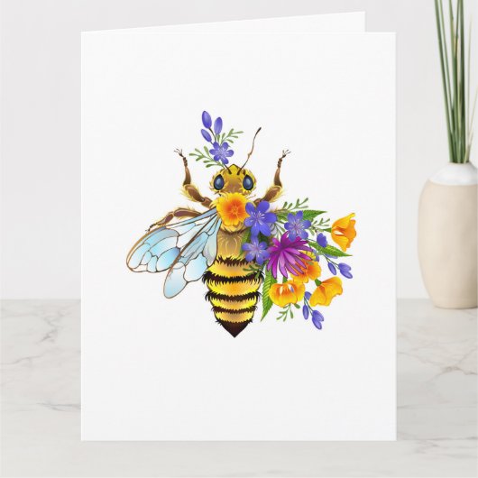 Bloem bij met wilde planten bedankkaart (Voorkant)