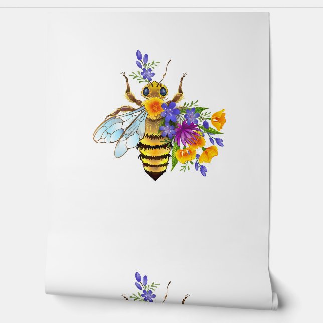 Bloem bij met wilde planten behang (Afrollen)