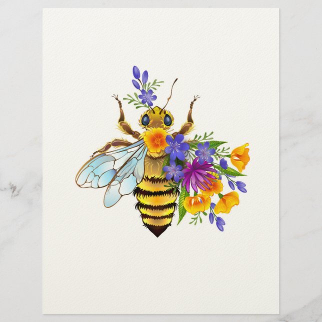 Bloem bij met wilde planten briefhoofd (Voorkant)