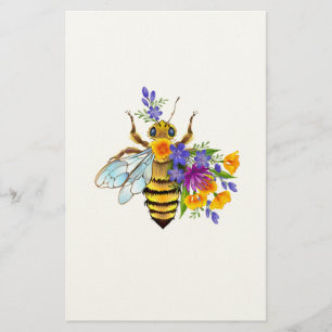 Bloem bij met wilde planten briefpapier