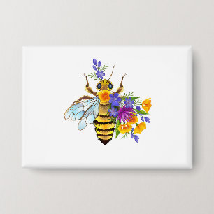 Bloem bij met wilde planten button