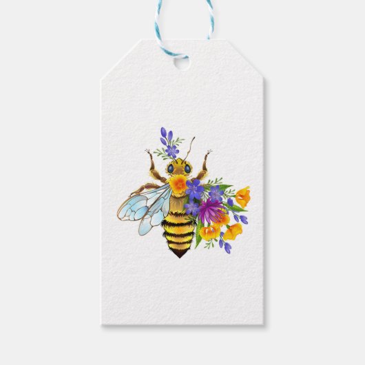 Bloem bij met wilde planten cadeaulabel (Voorkant)
