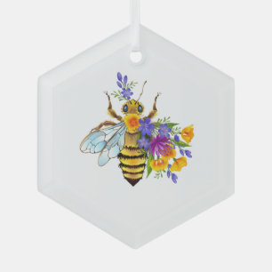 Bloem bij met wilde planten glas ornament