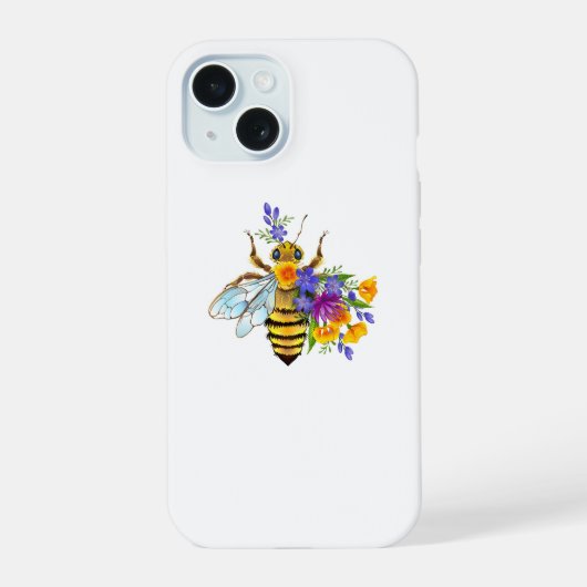 Bloem bij met wilde planten iPhone 15 case (Achterkant)