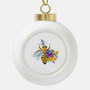 Bloem bij met wilde planten keramische bal ornament
