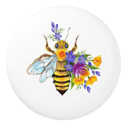 Bloem bij met wilde planten keramische knop (Voorkant)