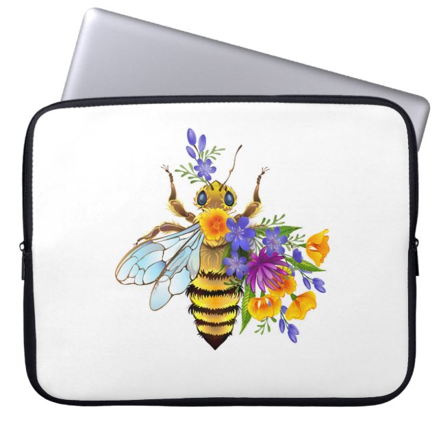 Bloem bij met wilde planten laptop sleeve (Voorkant)