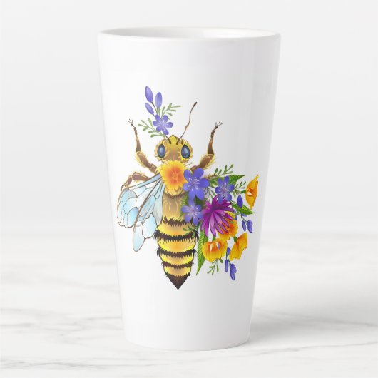 Bloem bij met wilde planten latte mok (Voorkant)