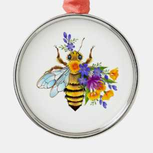 Bloem bij met wilde planten metalen ornament