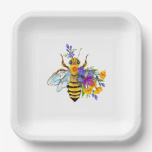 Bloem bij met wilde planten papieren bordje