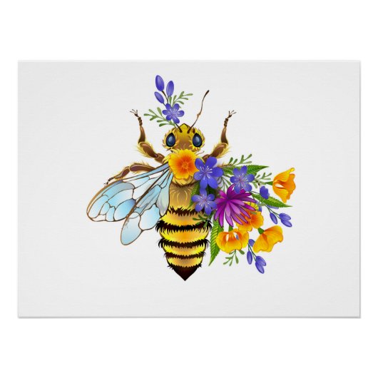 Bloem bij met wilde planten perfect poster (Voorkant)