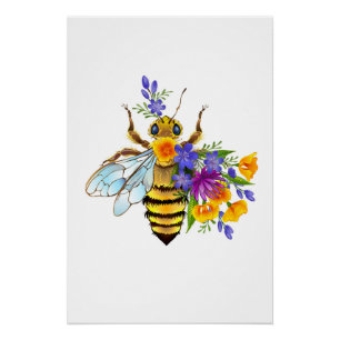 Bloem bij met wilde planten perfect poster