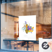 Bloem bij met wilde planten raamsticker (Cafe Raam)