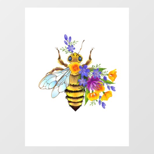 Bloem bij met wilde planten raamsticker (Vel)