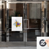 Bloem bij met wilde planten raamsticker (Kantoordeur)