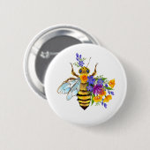 Bloem bij met wilde planten ronde button 5,7 cm (Voorkant /achterkant)