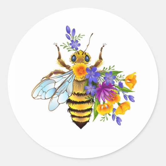 Bloem bij met wilde planten ronde sticker (Voorkant)