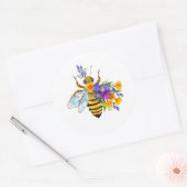 Bloem bij met wilde planten ronde sticker (Envelop)