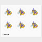 Bloem bij met wilde planten ronde sticker (Vel)
