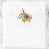Bloem bij met wilde planten ronde sticker (Tas)
