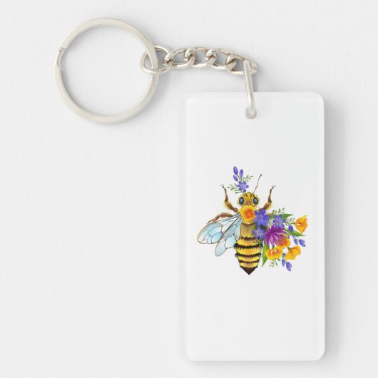 Bloem bij met wilde planten sleutelhanger (Voorkant)