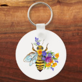Bloem bij met wilde planten sleutelhanger (Achterkant)