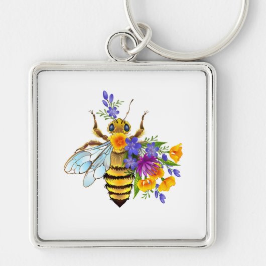 Bloem bij met wilde planten sleutelhanger (Voorkant)