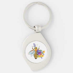 Bloem bij met wilde planten sleutelhanger