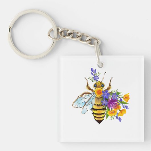 Bloem bij met wilde planten sleutelhanger (voorkant)