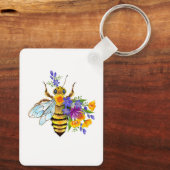 Bloem bij met wilde planten sleutelhanger (Achterkant)