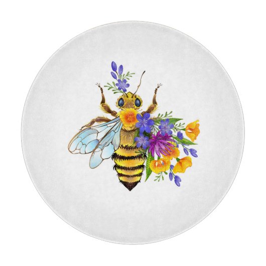 Bloem bij met wilde planten snijplank (Voorkant)