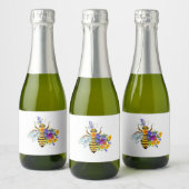Bloem bij met wilde planten sparkling wijnetiket (Flessen)