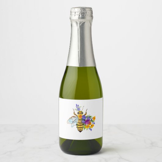 Bloem bij met wilde planten sparkling wijnetiket (Voorkant)