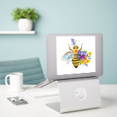 Bloem bij met wilde planten sticker (Laptop op bureau)