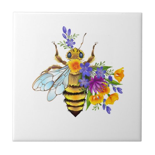 Bloem bij met wilde planten tegeltje (Voorkant)