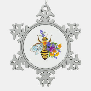Bloem bij met wilde planten tin sneeuwvlok ornament