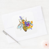 Bloem bij met wilde planten vierkante sticker (Envelop)
